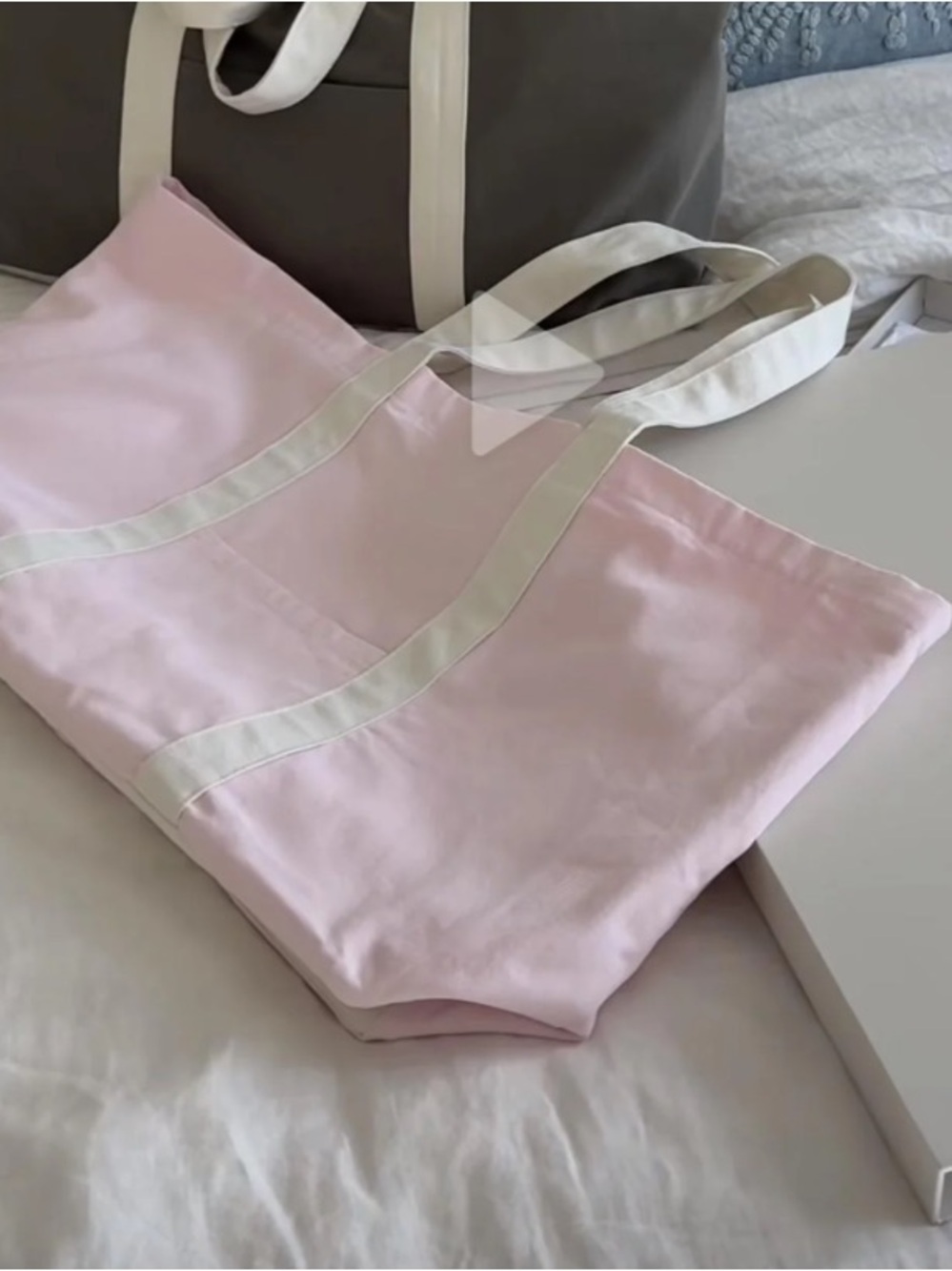 EMILY MARIKO $120 Canvas Tote Bag - Light Pink with Cream Straps 100% cotton